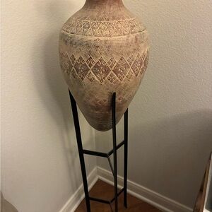 Elegant Brown Patterned Vase on Stand